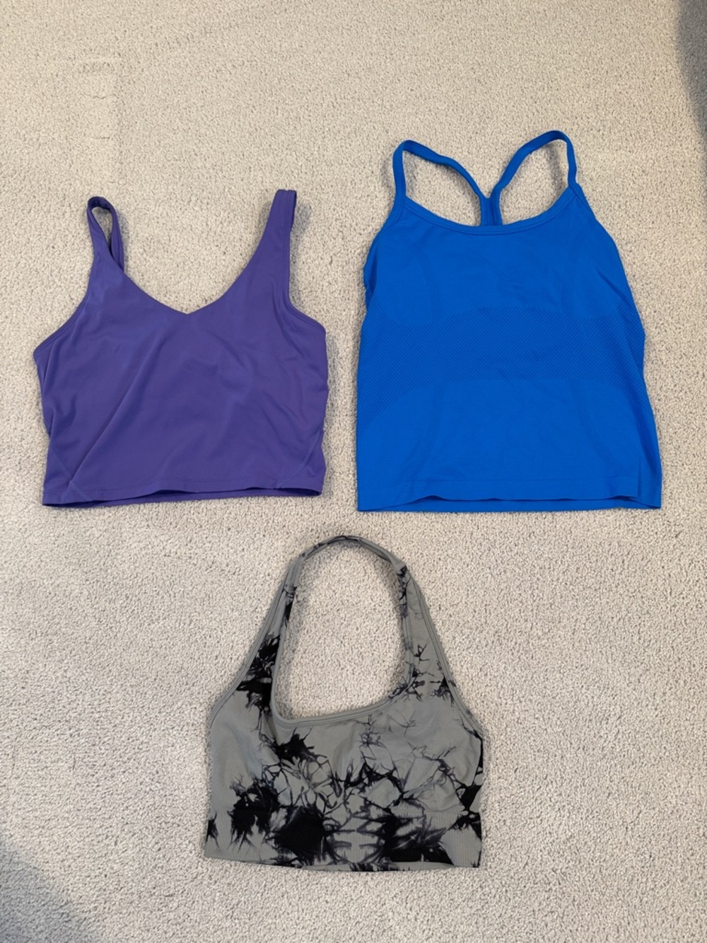 Women’s workout Top Bundle - Purple, Blue, Gray Tie-Dye